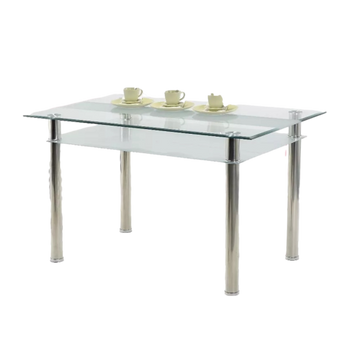 Mesa Comedor T804 Vidrio Templado Patas Acero Cromado Moderno Minimalista Elegante
