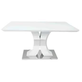 Mesa de Comedor N119 Vidrio Templado, MDF Brillante y Acero Resistente