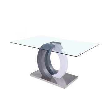 Mesa Comedor Angélica Lujo Cristal Lacado Blanco Brillante Base Cromada Moderna