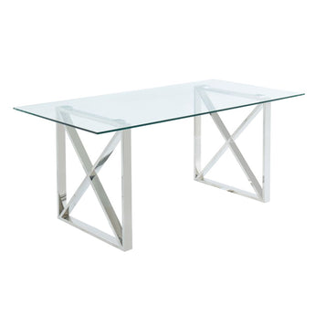 Mesa Comedor Zen Moderna Cristal Transparente Base Cromo Elegante y Glamorosa