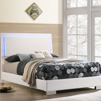 Felicity Full Panel Bed With LED Lighting Glossy White