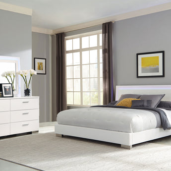 Felicity California King Panel Bed With LED Lighting Glossy White