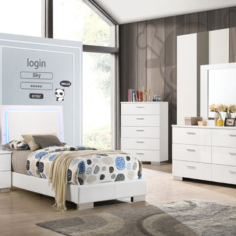 Felicity Twin Panel Bed With LED Lighting Glossy White