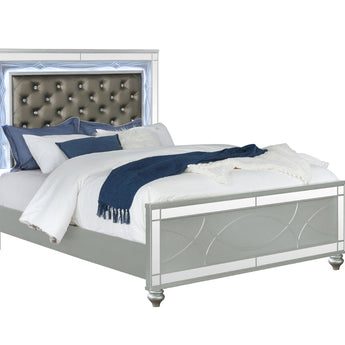 Gunnison Eastern King Panel Bed With LED Lighting Silver Metallic