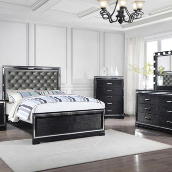 Cappola Upholstered Tufted King Bedroom Set Silver And Black 5-Piece