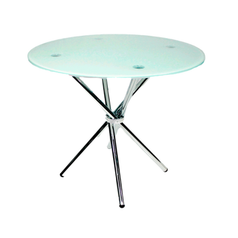 Mesa de Comedor DT12: Tapa Vidrio Esmerilado, Patas Cromadas, Estilo Versátil