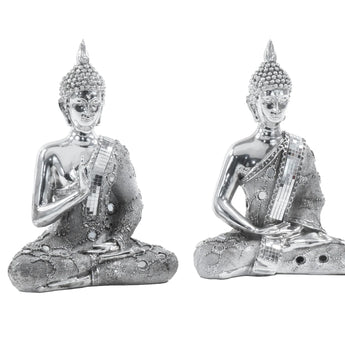 2pc Tabletop Silver Buddha Set