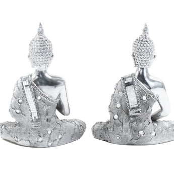 2pc Tabletop Silver Buddha Set