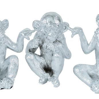 3pc Silver Monkeys Decor