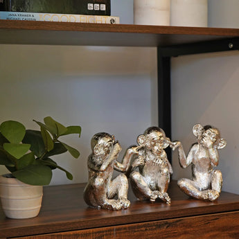 3pc Silver Monkeys Decor