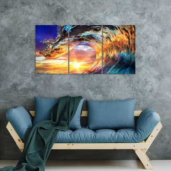 3pc Waves Glass Wall Art 24"x36"