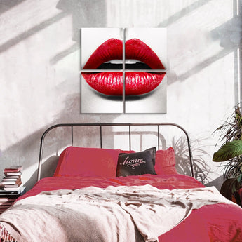 4pc Red Lips Glass Wall Art