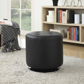 Bowman Round Upholstered Ottoman Black