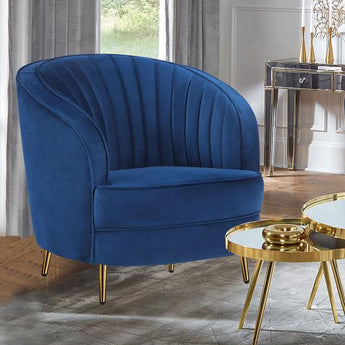 Sophia Upholstered Channel Tufted Barrel Accent Chair Blue