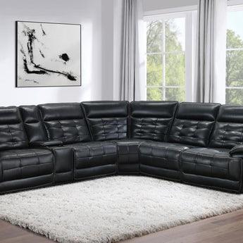 Hewitt Leather Upholstered Power Reclining Sectional Black