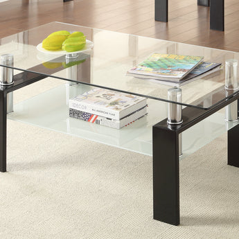 Dyer Tempered Glass Coffee Table With Shelf Black