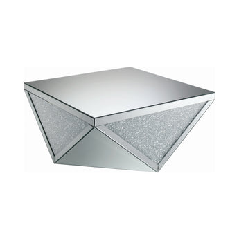 Amore Square Coffee Table With Triangle Detailing Silver And Clear Mirror