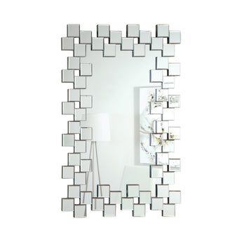 Pamela Frameless Wall Mirror With Staggered Tiles Silver