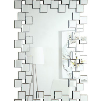 Pamela Frameless Wall Mirror With Staggered Tiles Silver