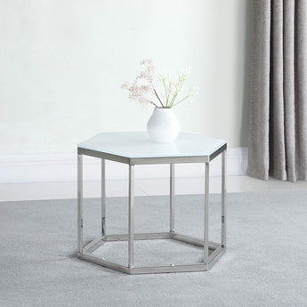 Contemporary White Tempered Glass & Stainless Steel Accent Table Coaster