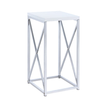 Edmund Accent Table With X-Cross Glossy White And Chrome