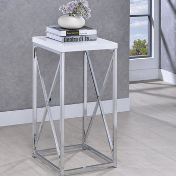 Edmund Accent Table With X-Cross Glossy White And Chrome