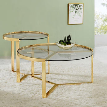 Delia 2-Piece Round Glass Top Nesting Coffee Table Gold