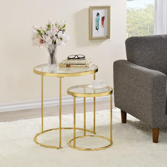 Maylin 2-piece Round Glass Top Nesting Table Set Gold