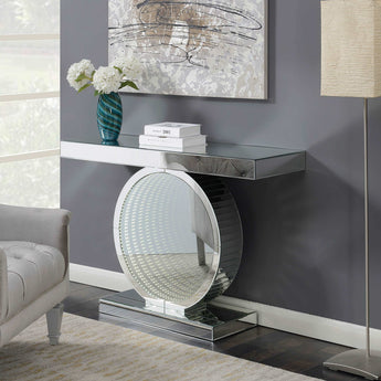 Angelonia Rectangular Console Table With Circular Base Clear Mirror