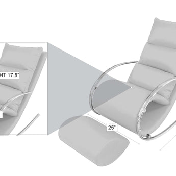 Sillón Mecedora Moderno Gris de Cuero PU, Asiento Acentuado con Otomana