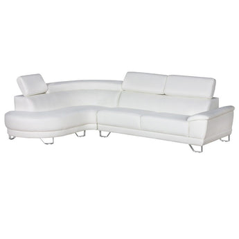 Seccional Almira Izquierdo Blanco con Cabecero Ajustable y Patas Cromadas