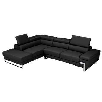 Seccional Sofá Athena Negro Moderno, Chaise Izquierda, Patas Metálicas Geométricas