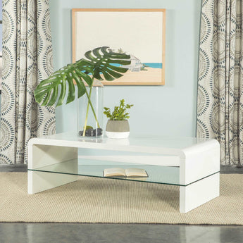 Airell Rectangular Coffee Table With Glass Shelf White High Gloss