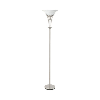 Archie Floor Lamp With Frosted Ribbed Shade Brushed Steel