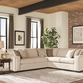 Aria L-Shaped Sectional With Nailhead Oatmeal