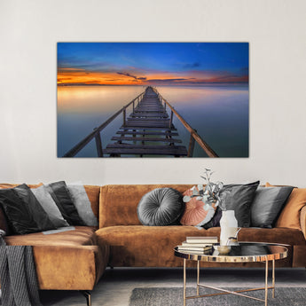 Impresionante Arte de Pared de Cristal Puente al Atardecer Sin Marco Moderno 152x91cm