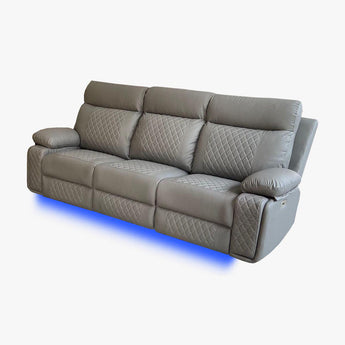 Sofá Reclinable Eléctrico Baltimore Gris, Asientos Cómodos, Luces LED, Diseño Moderno