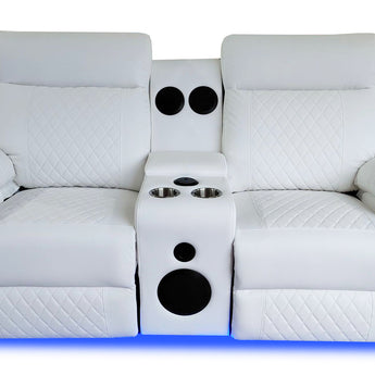 Sofá Biplaza Reclinable Eléctrico Baltimore Blanco con Luces LED y Altavoces