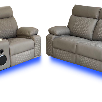 Sofá Reclinable Eléctrico Baltimore Gris con Luces LED y Altavoces