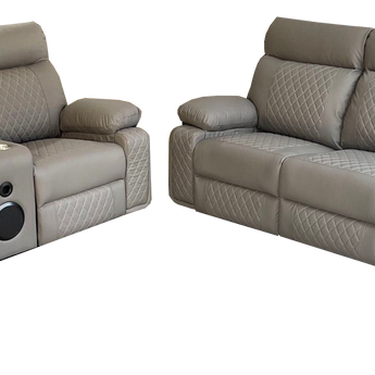 Sofá Reclinable Eléctrico Baltimore Gris, Asientos Cómodos, Luces LED, Diseño Moderno