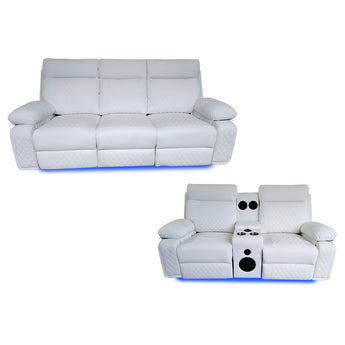 Sofá Reclinable Eléctrico Baltimore Blanco: Confort Premium con LED y Audio