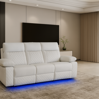 Sofá Reclinable Eléctrico Baltimore Blanco, Confort Premium con Luces LED