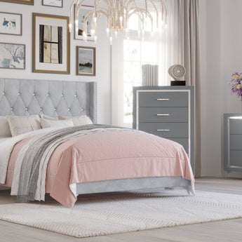 Juego de Dormitorio Barcelona Gris Microfibra Queen Elegante y Moderno 4 Piezas