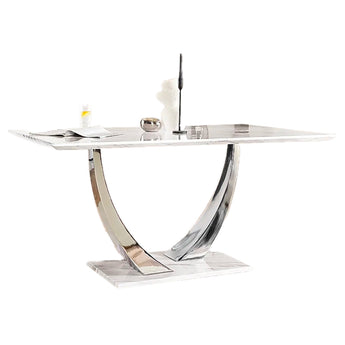 Mesa Comedor BELI Mármol Blanco Brillante, Pedestal Cromado Elegante 6 Plazas