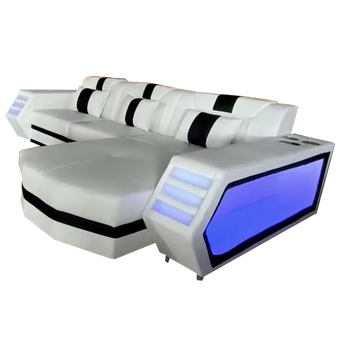Sofá Seccional Boa LED Blanco Derecho, Cuero Genuino, Altavoces, Luces Integradas