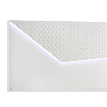 Cama Queen Brooklyn Blanca Lacada, Moderna, con Cabecero LED Integrado