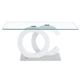 Mesa Consola Brunella Moderna con Tapa de Cristal y Pedestal Blanco Brillante