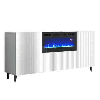 Aparador Moderno Buffet LED Puertas Lacadas Blancas UV Elegante Salón
