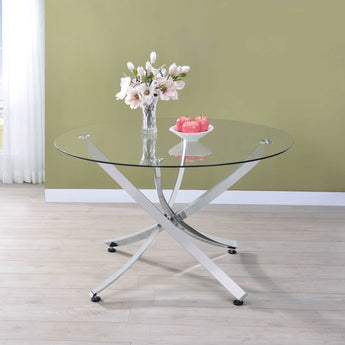 Beckham Round Dining Table Chrome And Clear Silver