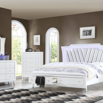 Juego Dormitorio Queen F1881 Plata Blanco Moderno Lujo Iluminación LED